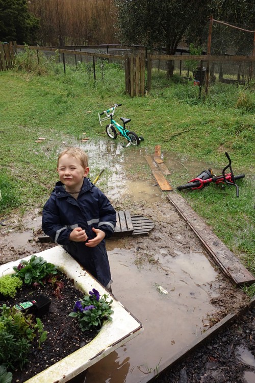 Reed made a wicked face over the mud situation, but he sill liked playing in it